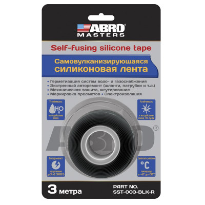 ABRO Лента силиконовая самовулканизирующаяся черная 3 м Masters SST-003-BLK-R ABRO Лента силиконовая самовулканизирующаяся черная 3 м Masters SST-003-BLK-R