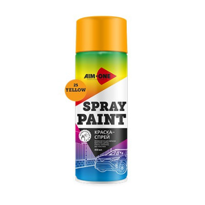 Краска-спрей желтая AIM-ONE 450 мл (аэрозоль).Spray paint yellow 450ML SP-Y25 Краска-спрей желтая AIM-ONE 450 мл (аэрозоль).Spray paint yellow 450ML SP-Y25