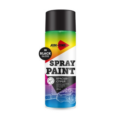 Краска-спрей черная глянцевая AIM-ONE 450 мл (аэрозоль).Spray paint black gloss 450ML SP-GB39 Краска-спрей черная глянцевая AIM-ONE 450 мл (аэрозоль).Spray paint black gloss 450ML SP-GB39