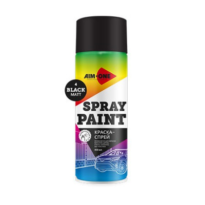 Краска-спрей черная матовая AIM-ONE 450 мл (аэрозоль).Spray paint black matt 450ML SP-MB4 Краска-спрей черная матовая AIM-ONE 450 мл (аэрозоль).Spray paint black matt 450ML SP-MB4